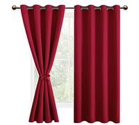 DWCN Red Blackout Curtains with Tiebacks for Bedroom Thermal Insulated Solid Eyelet Curtains for Living Room,2 Panels,55" Wide x 69" Drop