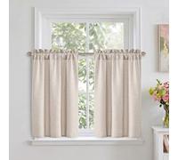DWCN Sand Faux Linen Kitchen Curtains, 30 Inch Drop Cafe Curtains for Small Windows, Solid Colour Short Window Curtain Tiers for Bathroom, Cupboard, Sink, Rod Pocket, W 26 x L 30 Inch, 2 Panels