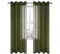 DWCN Set of 2 Linen Effect Sheer Curtains with Eyelets 52 x 84 cm Olive Green