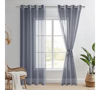 DWCN Sheer Curtains 96 Drop, Dark Grey Curtain with Tiebacks Semi Transparent Voile Grommet Curtains for Bedroom and Living Room, 2 Panels,W52 x L96