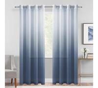 DWCN Sheer Curtains Faux Linen - Gradient Semi Voile Sheer Curtains with Grommet Top for Bedroom and Living Room, 52" x 84", Denim Blue, Set of 2