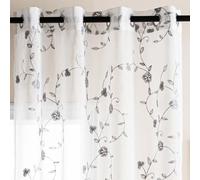 DWCN Sheer Curtains Floral Design Embroidery Grommet Curtain Semi Voile Drapes with Eyelets Window Treatments for Living Room Bedroom 2 Panels 52" W x 88" L Grey