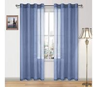 DWCN Sheer Curtains for Living Room Bedroom - Faux Linen Look Voile Drapes Grommet Top Window Curtain Panel 52 x 84 Inches Long, Dusty Blue, Set of 2 Panels