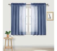 DWCN Sheer Curtains Semi Transparent Voile Rod Pocket Curtains for Bedroom and Living Room, Dusty Blue, 52 x 45 inches Long, Set of 2 Panels