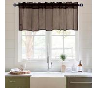DWCN Sheer Valance, Semi Vole Curtain Valance for Cafe, Bedroom, Basement, Rod Pocket Linen Look Drapes, 1 Panel, Brown, 42 by 18 Inches Long