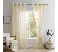 DWCN Sheer Voile Curtain with Eyelets Short Sheer Curtains White Curtain Transparent Beige 240 x 132 cm (H x W)