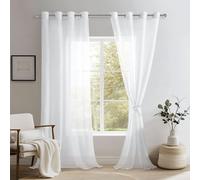 DWCN Sheer Voile Curtain with Eyelets Short Sheer Curtains White Curtain Transparent White 240 x 132 cm (H x W)