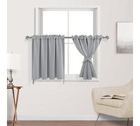 DWCN Short Curtains for Small Window, Kitchen Curtains 24 Inch Length, Bedroom Curtains Solid Light Block Blinds for Basement, Rod Pocket Thermal Tier Curtains - W42 x L24, Silver Grey, 2 Pieces