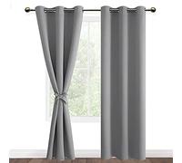 DWCN Silver Grey Blackout Curtains with Tiebacks for Bedroom Thermal Insulated Solid Eyelet Curtains for Living Room,2 Panels,46" Wide x 90" Drop