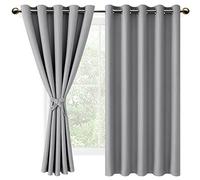 DWCN Silver Grey Blackout Curtains with Tiebacks for Bedroom Thermal Insulated Solid Eyelet Curtains for Living Room,2 Panels,66" Wide x 72" Drop
