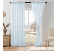 DWCN Sky Blue Sheer Curtains, Faux Linen Look Semi Transparent Voile Rod Pocket & Back Tab Solid Lightweight & Airy Gauzy Curtains & Drapes for Living Room Drapes W52 x L84 Inch Long, Set of 2 Panels