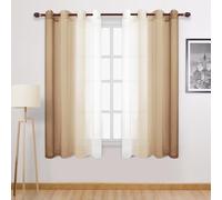 DWCN Taupe Faux Linen Ombre Sheer Curtains - 63 inches Long Gradient Semi Voile Curtains for Bedroom and Living Room, Set of 2 Grommet Top Window Curtain Panels, W52 x L63 Inches, Taupe