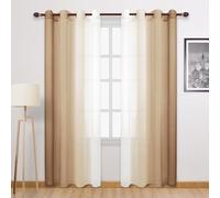 DWCN Taupe Faux Linen Ombre Sheer Curtains - 96 inches Long Gradient Semi Voile Curtains for Bedroom and Living Room, Set of 2 Grommet Top Window Curtain Panels, 52 x 96 Inches Long, Taupe