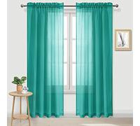 DWCN Teal Sheer Curtains Semi Transparent Voile Rod Pocket Curtains for Bedroom and Living Room, 52 x 84 inches Long, Set of 2 Panels