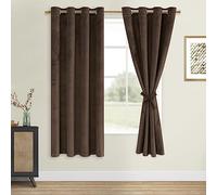 DWCN Velvet Curtains 63 inches Long- Blackout Room Darkening Light Blocking Window Drapes for Nursery Bedroom, Living Room, Tieable Solid Grommet Curtains & Drapes, W52 x L63, Dark Brown, 2 Panels