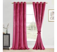 DWCN Velvet Curtains - 84 Inches Long Super Soft Luxury Tieable Room Darkening Privacy Protect Blackout Drapes for Bedroom Living Room Home Decor, W52 x L84, Berry, 2 Panels