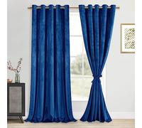 DWCN Velvet Curtains Extra Wide - Blue Blackout Privacy Protect Window Drapes Thick Grommet Tieable Light Blocking Curtains & Drapes for Bedroom Living Room Home Decor, W60 x L84, 2 PCs