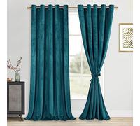 DWCN Velvet Curtains Extra Wide - Teal Blackout Privacy Protect Window Drapes Thick Grommet Tieable Light Blocking Curtains & Drapes for Bedroom Living Room Home Decor, W60 x L84, 2 PCs