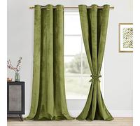 DWCN Velvet Curtains - Super Soft Velvet Drapes for Bedroom Bundleable Room Darkening Heat Block Out Noise Absorb Curtain Panels for Office/Bedroom/Meeting Room, Moss Green, W42 x L96, 2 Panels
