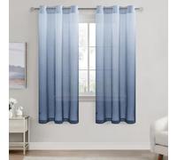 DWCN Voile Curtain Blue Gradient Curtains for Living Room Eyelet Net Curtains for Windows Sheer Curtains for Bedroom Set of 2, 46 x 72 Inches