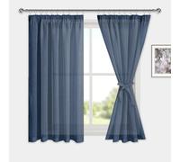 DWCN Voile Curtain Pencil Pleat Curtains with Tiebacks 54 Drop Sheer Curtains for Living Room Rod Pocket 2 Panels, Blue, W46 x L54 Inch