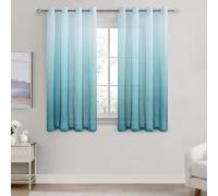 DWCN Voile Curtains 54 Drop Home Decorative Semi Transparent Eyelet Short Net Curtains for Bedroom 55x 54 Inches Teal Gradient Set of 2