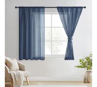 DWCN Voile Curtains with Tiebacks Voile Net Curtains for Window Sheer Curtains Pencil Pleat for Living Room 2 Panels, Blue, W46 x L72 Inch