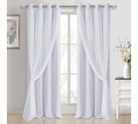 DWCN White Blackout Curtains with Sheer Overlay Thermal Insulated Mix & Match Double Layer Window Panels for Bedroom Living Room Drape Sewn with Tiebacks Grommet Top 52" Wx108 Lx2