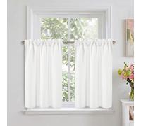 DWCN White Faux Linen Kitchen Curtains, 36 Inch Drop Cafe Curtains for Small Windows, Solid Colour Short Window Curtain Tiers for Bathroom, Cupboard, Sink, Rod Pocket, W 26 x L 36 Inch, 2 Panels