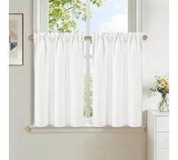 DWCN White Faux Linen Kitchen Curtains, 45 Inch Drop Cafe Curtains for Small Windows, Solid Colour Short Window Curtain Tiers for Bathroom, Cupboard, Sink, Rod Pocket, W 26 x L 45 Inch, 2 Panels