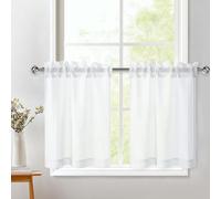 DWCN White Net Curtains 24 Drop, Rod Pocket Voile Curtain Small Cafe Curtains, Light Filtering Short Curtain for Kitchen Bathroom Wardrobe Nursery Window Treatment, W26 x L24 Inch, 2 Panel