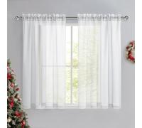 DWCN White Net Curtains for Windows 54 Drop, Rod Pocket Voile Curtain Bedroom Sheer Curtains Semi-Transparent Light Filtering Curtains for Living Room Kitchen Nursery, W52 x L54 Inch, Set of 2