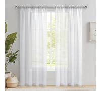 DWCN White Net Curtains for Windows 69 Drop, Rod Pocket Voile Curtain Bedroom Sheer Curtains Semi-Transparent Light Filtering Curtains for Bedroom Living Room Nursery, W55 x L69 Inch, Set of 2