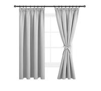 DWCN Wide Curtains with Tiebacks Blackout Curtains Pencil Pleat for Bedroom Thermal Insulated Curtains for Living Room 66 x 72 inch Length, Silver Grey, 2 Panels