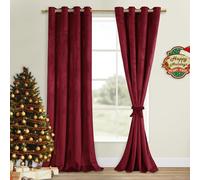 DWCN Wine Red Blackout Velvet Curtains - 84 inches Tieable Grommet Thermal Insulated Christmas Holiday Decorative Backdrops for Living Room Party Decor, W52 x L84 inch Long, 2 PCs