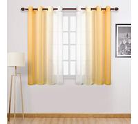 DWCN Yellow Ombre Sheer Curtains - Faux Linen Semi Voile Gradient Curtains for Bedroom and Living Room, Set of 2 Grommet Top Window Curtain Panels, 52 x 54 Inch Length