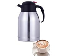 DWD® 2.0 Litre Brushed Stainless Steel Push Button Vacuum Jug Flask 201 Grade Stainless Steel with EN12546-1 Certificate Hot & Cold 24 Hours Twin Wall Insulated Tea Coffee Water One Touch Lid Airpot