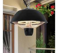 DWD® 600W Electric Compact 10 Inch Patio Heater Ceiling Hanging Carbon Fibre Halogen Light with Adjustable Hook Chain Black Aluminum Frame Matt Black 30% more efficient than others, Gazebo, Balcony
