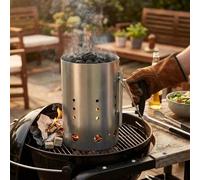 DWD Charcoal Chimney Starter Set, Galvanised Steel, BBQ Briquette Lighter with Heat Shield, Safety Handle & Thermoplastic Handle, for Camping & Barbecue 30cm Height & 850g Instant Light BBQ Charcoal