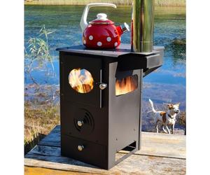 DWD® "Daintree" Wood Pellet Stove, 21kw Heat Output, 3 Sided Glass Viewing, Air Control System,Gravity Feeding Hopper Holds 5.5kg Fuel, 100mm S/Steel Flue, Portable Cooking Top 42x56x58cm OUTDOOR USE