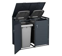 DWD Garden Double Wheelie Bin Hideaway 120L / 240L Waste Bin,Storage Shed w/Locking Doors Assisted lift up Lid easy use Outdoor Hygienic Dustbin Unit Trash Cover Powdercoated Steel Matt Grey RAL7016