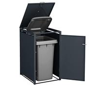 DWD Garden Single Wheelie Bin Hideaway 120L / 240L Waste Bin,Storage Shed w/ Locking Doors Assisted lift up Lid easy use Outdoor Hygienic Dustbin Unit Trash Cover Powdercoated Steel Matt Grey RAL7016