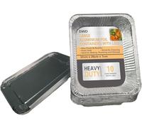 DWD Large Aluminium Foil Trays with Lids Pack of 10 - Heavy Duty Disposable Containers 32x26x7 cm for BBQ, Roasting & Food Storage, Extra Large Foil Trays for Oven Freezer Party Use