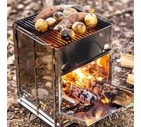 DWD Mini Folding Stove Stainless Steel 201 Grade with Carry Bag 14 W x 14 D x 21cm H Camping Trekking Hiking Essential Portable Foldable Multi Fuel Backpacking,Travelling, Fishing Picnic, Grill