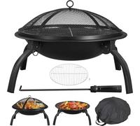 DWD® Portable Folding Fire Pit with Grate/Cooking Grill, Black