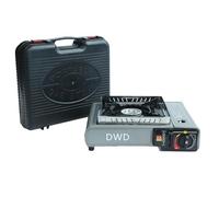 DWD® Premium Camping Gas Stove 2.5KW with Windshield - Operates with Butane or LPG Gas - Automatic Ignition & Heat Control - Enamel Pan Support, Grey