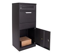 DWD® Premium Complete Steel Delivery Parcel & Letter Drop off Outdoor Large Secure Mail Package Parcel Lockable PostBox Waterproof Anti Theft Design,Fixings, Heavy Duty 28kg 37cm X 50cm X 115cm, Black