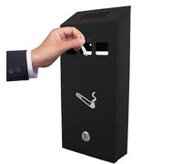DWD Premium Wall Mounted Cigarette Ashtray Bin Lockable Outdoor Smoking Ash Bin, Galvanised Steel, Weather Resistant, Removable Inner Tray, Black, 32 x 15 x 6cm