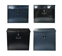 DWD® Premium Wall Mounted Lockable Letter Mail Box Powder Coated Steel Waterproof lid Outdoor (Front Slot 36cm x 31cm x 10cm, Black Smooth Finish)