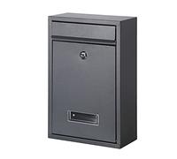 DWD Small Post Letter Box With Nameplate Lockable Front Slot Stackable Flat Top Anthracite Grey Galvanised Steel Powder coated 32cm Height x 22cm width x 8cm Depth Wall Mountable